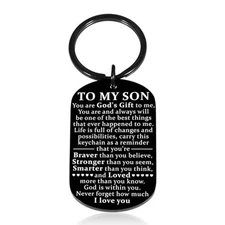 Inspirational Quote Keychain to Son, Son Gifts from Mom Dad, Young Men Classic