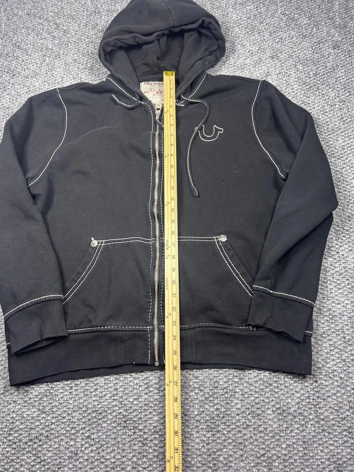 True Religion Hoodie Mens 2XL Black Full Zip Sweatshirt Contrast Stitch Buddha - Image 4 of 4