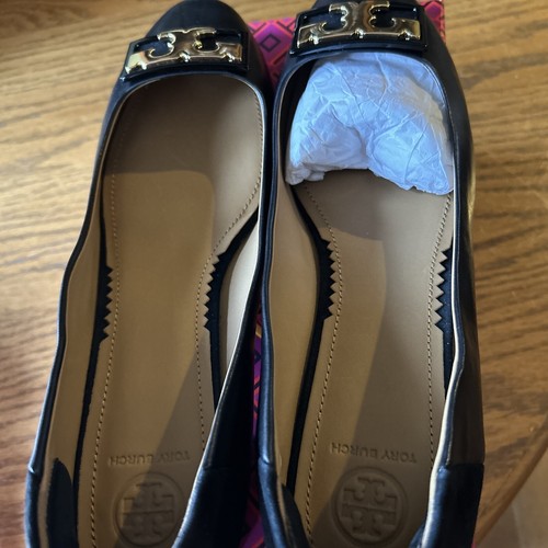 Gigi 20 MM round toe flat calf leather/silk suede Tory Burch perfect black 9 1/2 - Picture 6 of 10