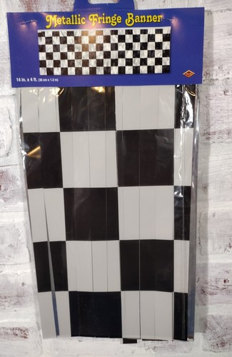 Racing Banner Shiny Metallic Party Fringe Checkered Flag Decorations (6 pc) - Picture 2 of 10