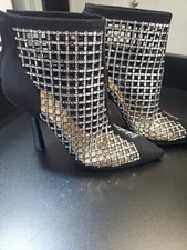 BLING BOOTS SZ 8 SHIMMERING MESH CRYSTALS BLACK ACCENTS 4 HEEL SUPER CUTE