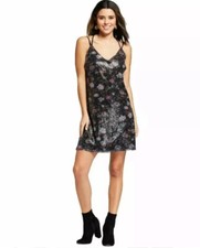 Xhilaration Juniors Black Floral Sequin Sparkle Party Slip Dress Size Small