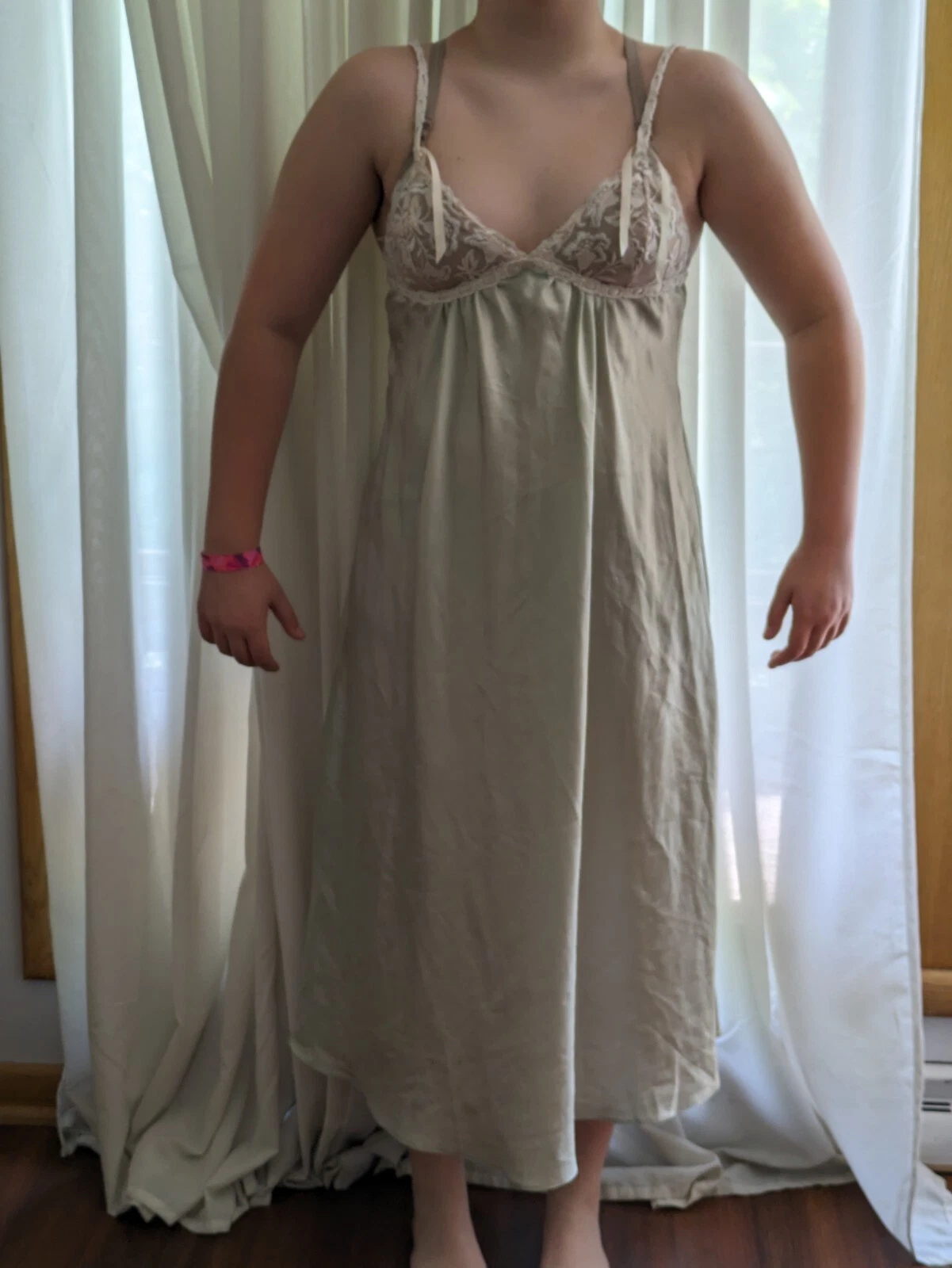 Camicia da notte VINTAGE Valentino intimo slip verde medio senza etichette pizzo intimo