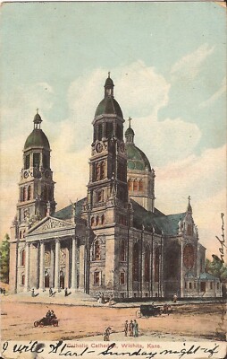 Wichita, KANSAS - Catholic Cathedral - 1907 - old car, horse & buggy