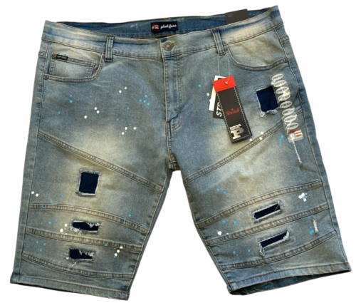 Phat Farm Shorts Mens 42 Stretch Blue Denim Hip Hop Y2K Streetwear Distressed