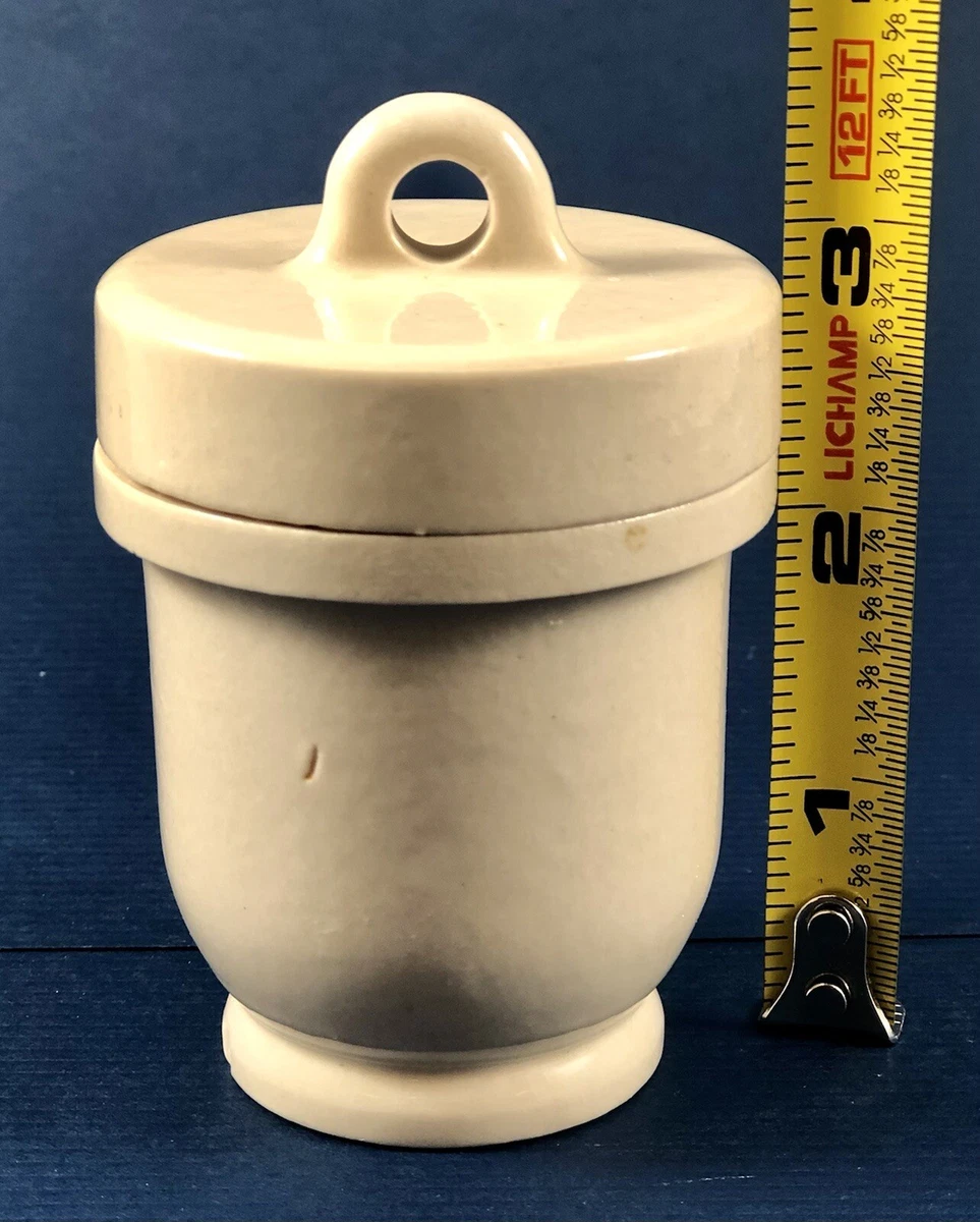 Small Glazed Stoneware Egg Coodle Jar w Threaded Lid Made in