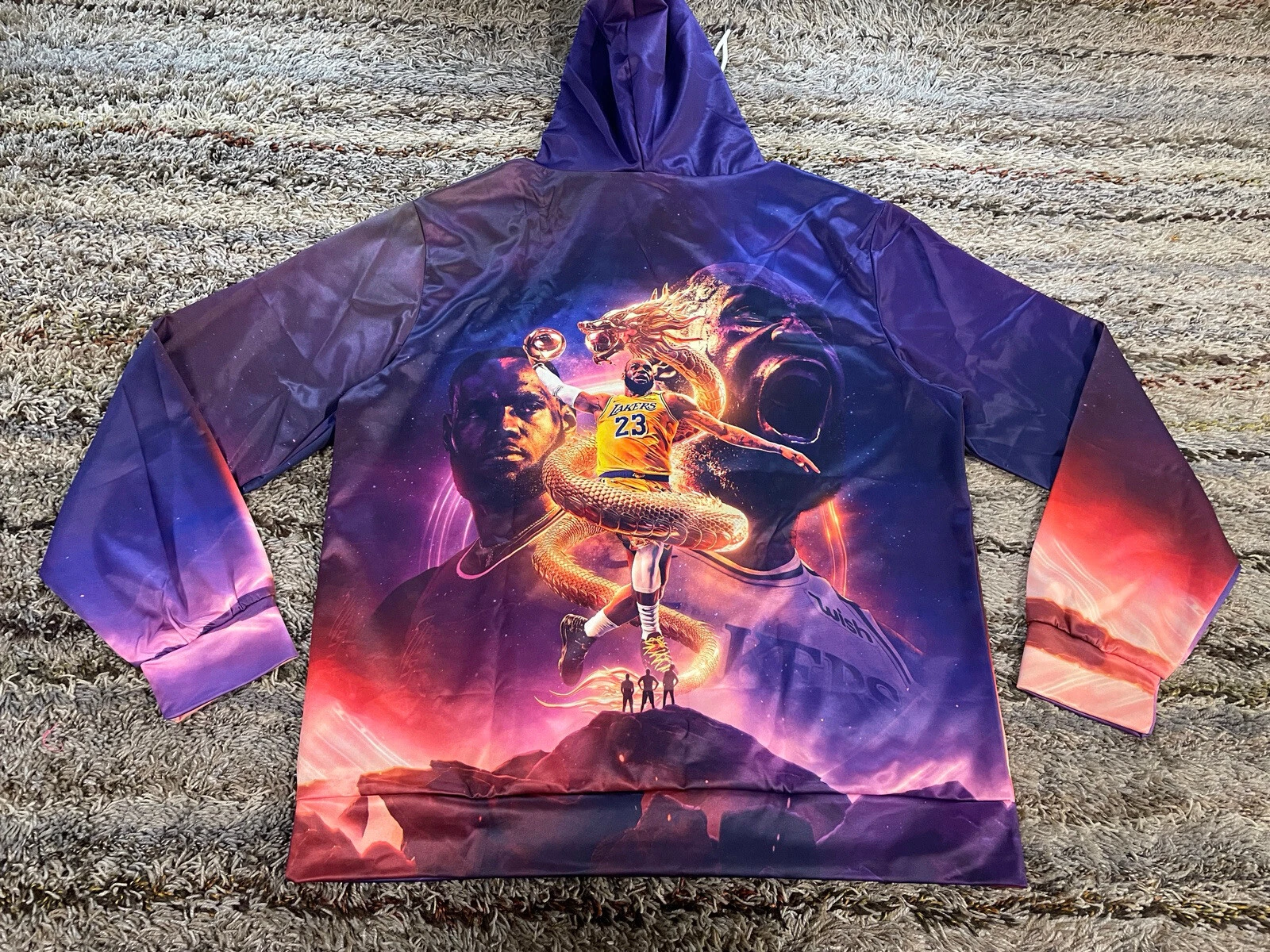 Lebron James Lakers Lightweight Mens Hoodie Purple All Over Print Dragon , Gift for Fan