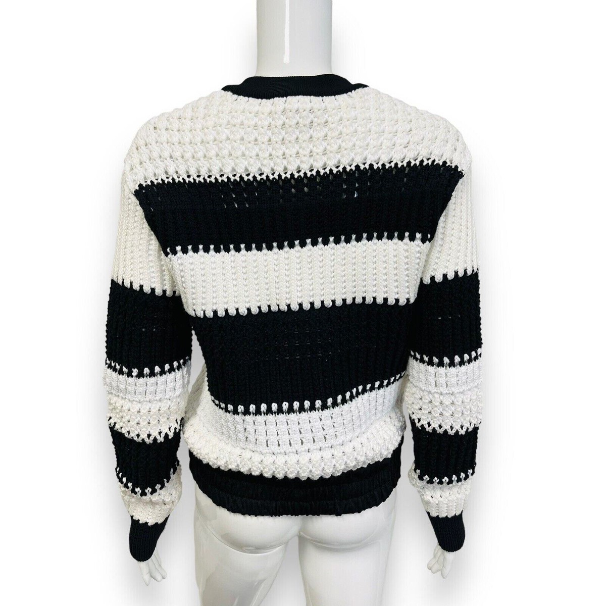 3.1 PHILLIP LIM Black And White Chunky Knit Bold Striped Zip-Up