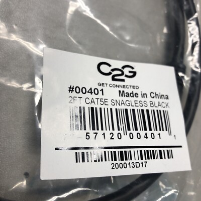 2ft Cat5E Ethernet RJ45 Patch Cable  Stranded  Snagless Booted  BLACK