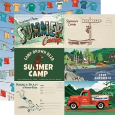 2 Sheets of Carta Bella Paper SUMMER CAMP 12x12 Cardstock - 6x4 Journaling Cards