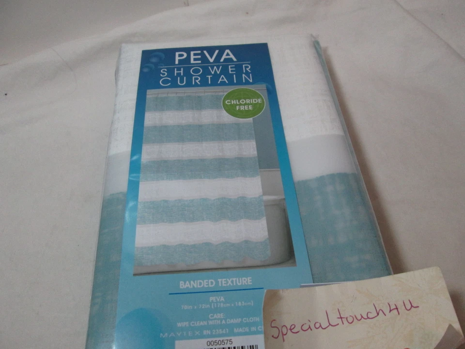 Nueva Cortina de Ducha Maytex BANDED TEXTURE PEVA 70x72 ~ Rayas Azules y Blancas Nueva en Paquete Foto 4 de 4