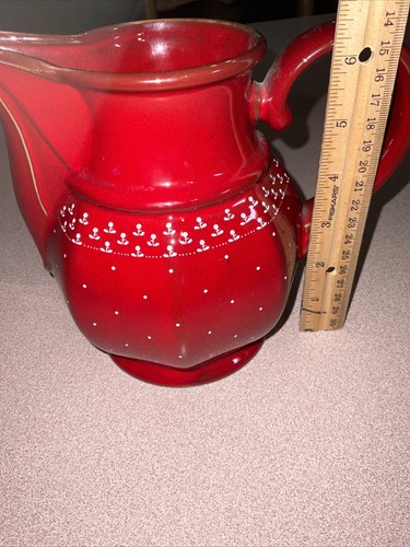 Rosmarie Red Ceramic Floral pitcher, Germany , Unusual Shape, Vintage - Picture 5 of 6