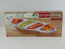 Simple Dining Entertaining 4 pc Ceramic Serving Set With Metal Stand  NEW-IN-BOX
