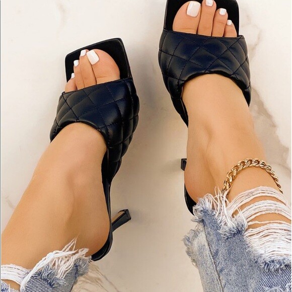 quilted square toe heels