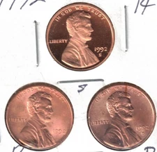 1992-S Lincoln (Proof) with BU P & D Three Cent Types!