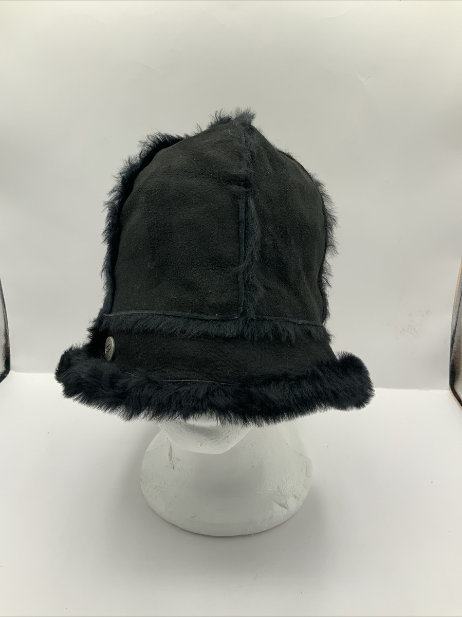 Ugg Sheepskin Spill-seam Bucket Hat Women's Size Small Black