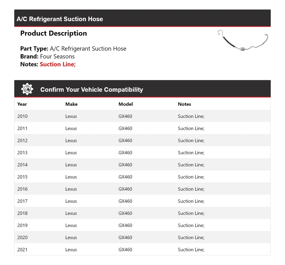 Mangueira de sucção refrigerante Lexus GX460 A/C 2010-2021 4 estações 2011 2012 2013 - Imagem 2 de 3