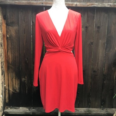 red v neck sheath dress