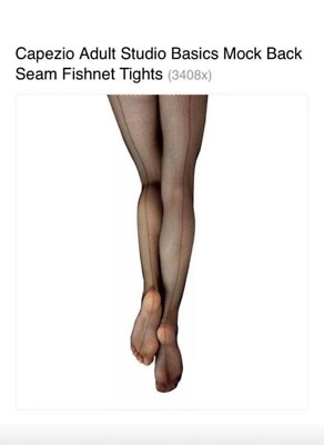 NWT Capezio Studio Basics Seamed Black Fishnet #3408 Footed Adult Dance TIghts