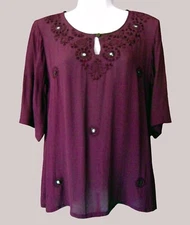 ANTTHONY HANKINS BURGUNDY EMBROIDERED TOP, BUST ABOUT 36", SZ S, NWOT