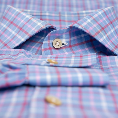NWT $1350 KITON Linen and Cotton CHECK Dress Shirt Blue/Pink Size: 16.5 /42 - Picture 6 of 10