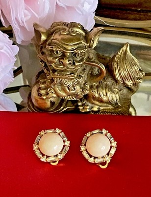FLASH SALE! Vintage NINA RICCI GOLD CRYSTAL Gripoux Angel Skin CLIP EARRINGS