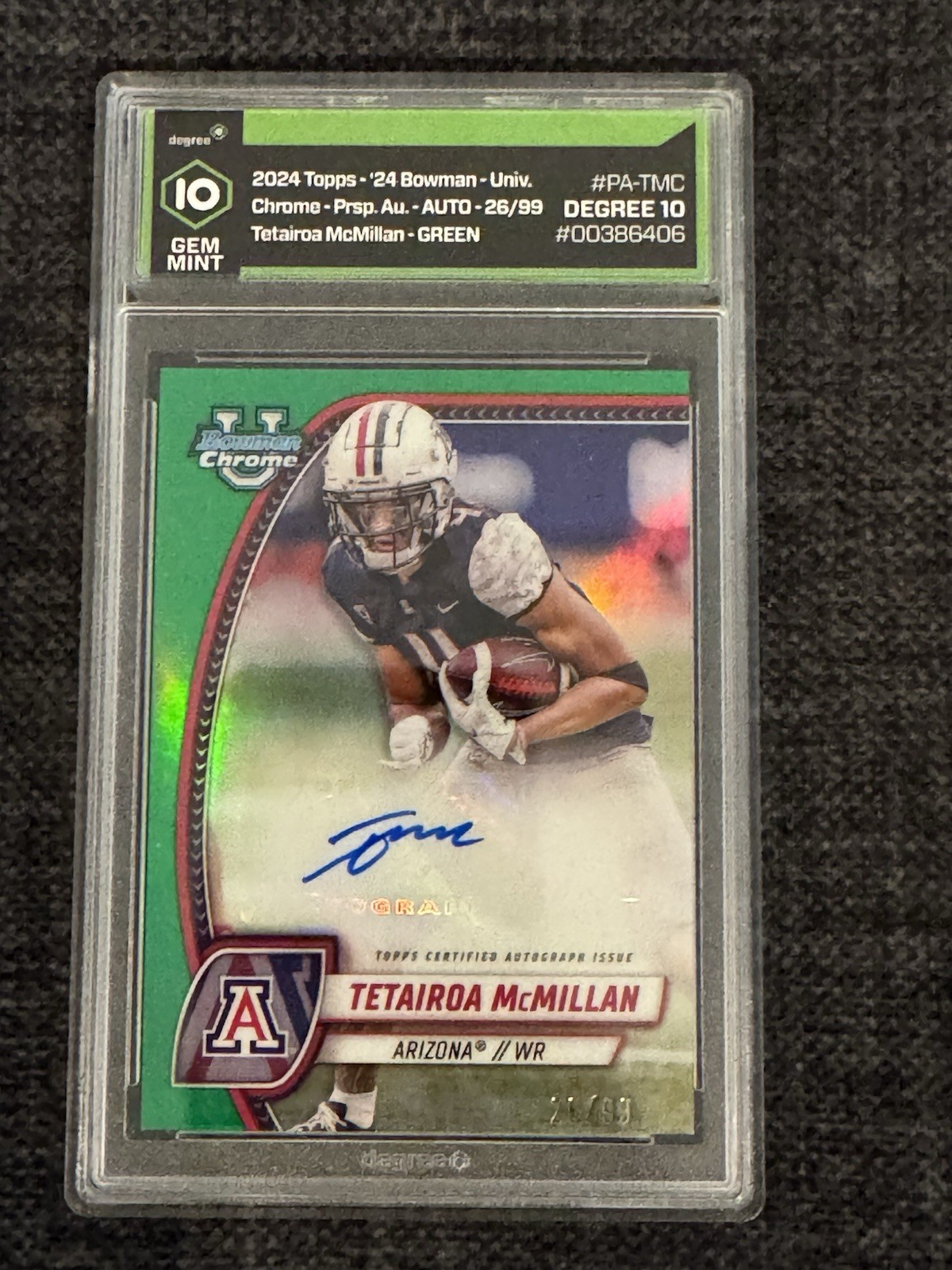 Topps 2024 Bowman Chrome Tetairoa McMillan Auto Rookie Green #PA-TMC /99 Arizona