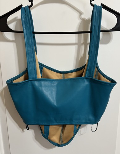 Cute Leather Look Sincerely Jules Brand Teal Bra, Corset, Crop Top Size L - Picture 3 of 5