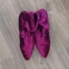 Purple Velvet Ankle Bootie Block Heel Pointed...