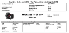 Grundfos circulating pump, 1.5hp, 208/230 V, Magna3, Inline variable speed pump