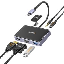 USB C to HDMI VGA Adapter, 7 in 1 USB C Hub MultiPort Adapter with 4K HDMI/VG...