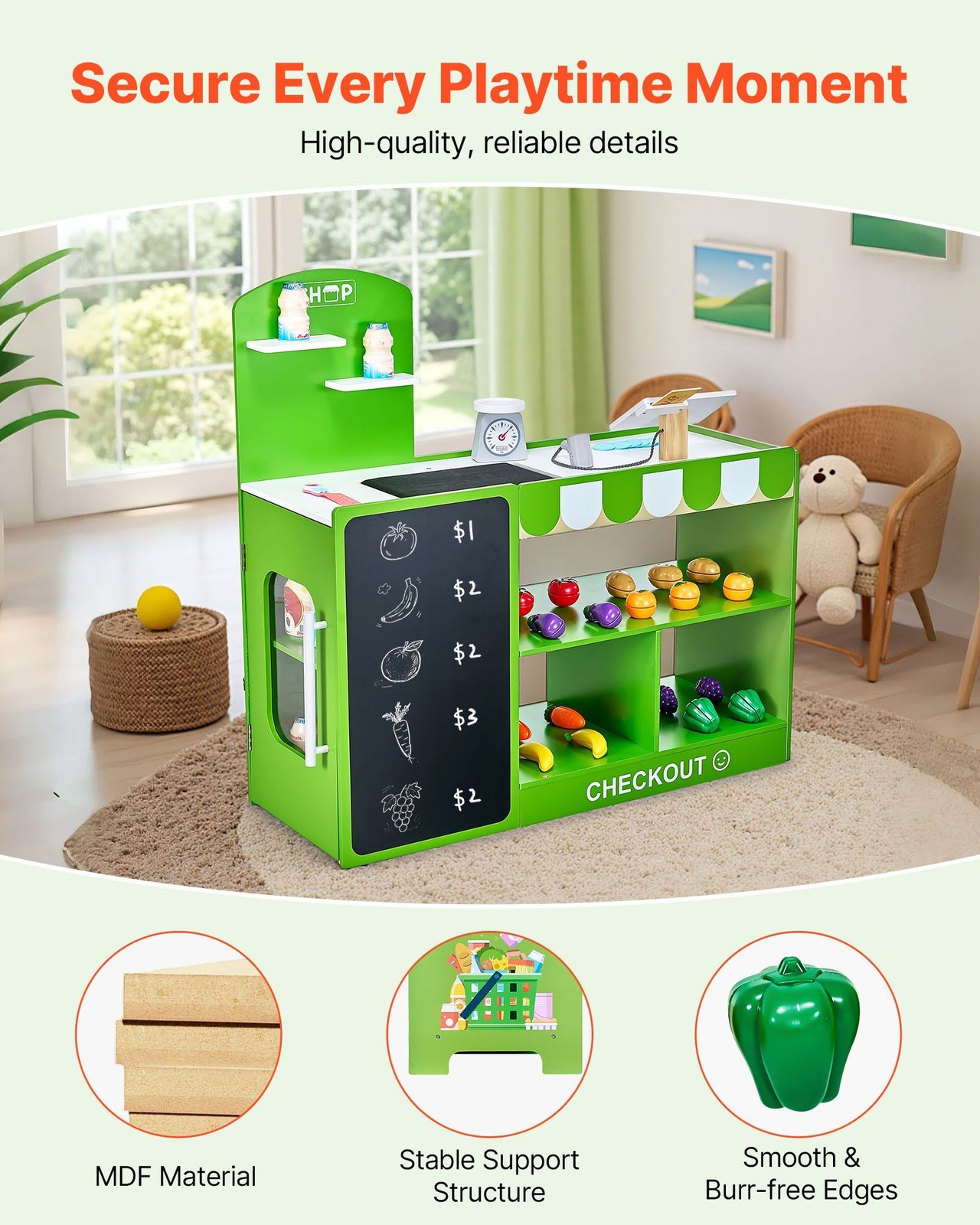 как выглядит Wooden Grocery Store Playset - Kids Play Market Stand with Cash Register фото