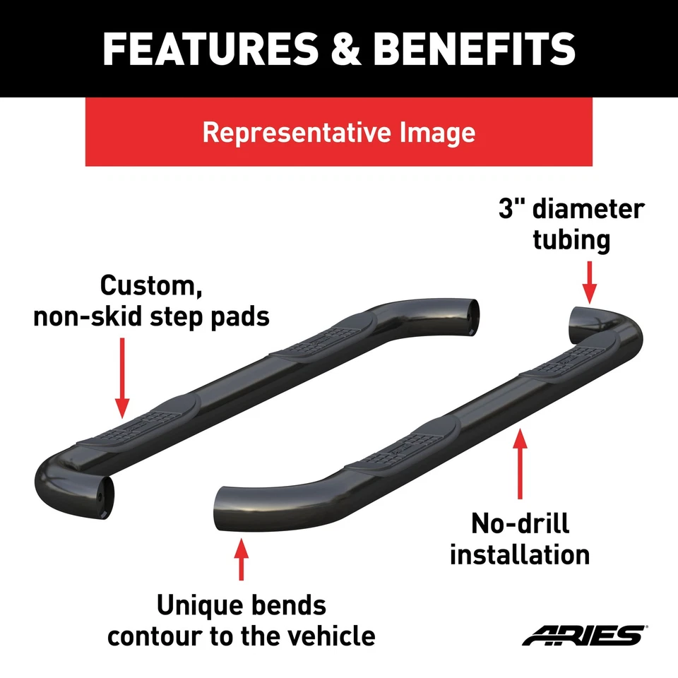 Aries 3in Round Black Nerf Bars Side Steps for 05-11 Dodge Dakota Quad/Crew Cab Foto 4 de 4