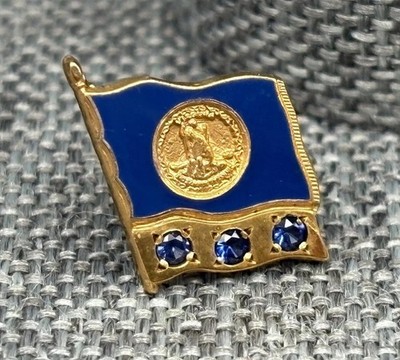 Vintage Gold Filled Virginia State Flag Blue Gemstones Enamel Lapel Pin