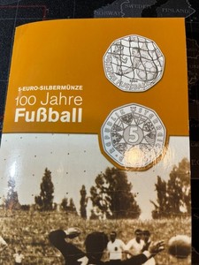 Austria 5 Euro 2004 Silver  Coin 100 Jahre Fussball in Sealed Folder