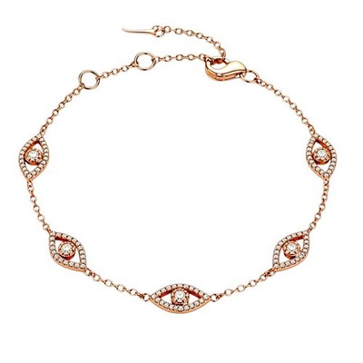 14K Rose Gold Ladies Adjustable Diamond Evil Eye Bracelet, 0.32ctw, 155 Diamonds