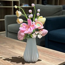 Pink Crochet Flower Vase Bouquet Wedding Centerpiece Decor