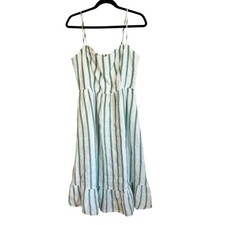 Reformation Eileen Dress Green White Sz 8 Midi Stripe Sleeveless Linen