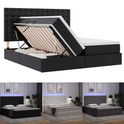 Super King Size Bett mit Stauraum und RGB LED Polsterbett Bettrahmen Bettgestell