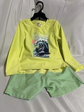 OshKosh B'gosh Girls Lime Long Sleeve UV Swim Set Size 4 Striped Board Shorts