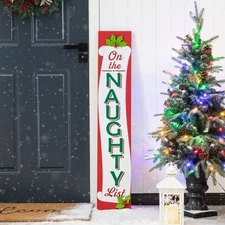 Glitzhome 42" Double Side Christmas Wooden "On the NAUGHTY/NICE List" Porch Sign