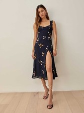 Reformation Fulton Midi Dress Princess Margaret Floral Front Slit Size 0