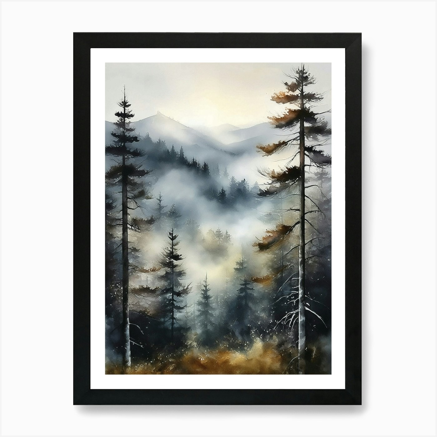 Misty Trees Wall Art Print, Misty F Framed Wall Art Poster Canvas Print Picture
