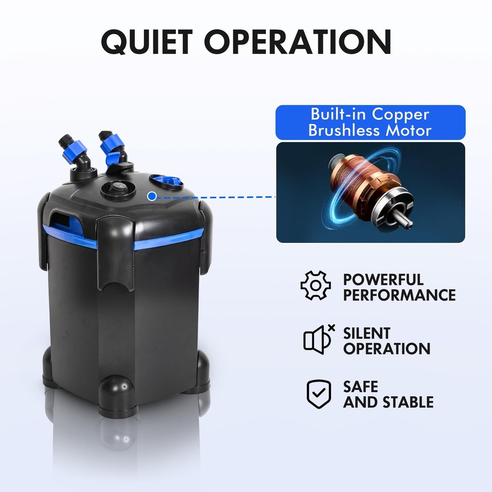 Picture of AMOSIJOY 225GPH Ultra-Quiet Canister Filter, 2-Stage External Aquarium ...