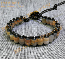 Handmade Natural Gemstone Red Aventurine Beaded Leather Bracelet Healing Jewelry