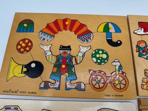 Vintage Lot of 4 Simplex Acre Toys Wooden Puzzle Animals Circus Vehicles Holland - Picture 2 of 8