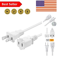 Lightweight  Listed 2-Prong Power Extension Cord, 16AWG, 1.5FT White Cable