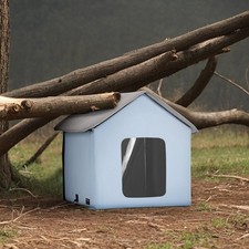 Vevor Heated Cat House Foldable Kitty Shelter with Heated Pad Blue Small