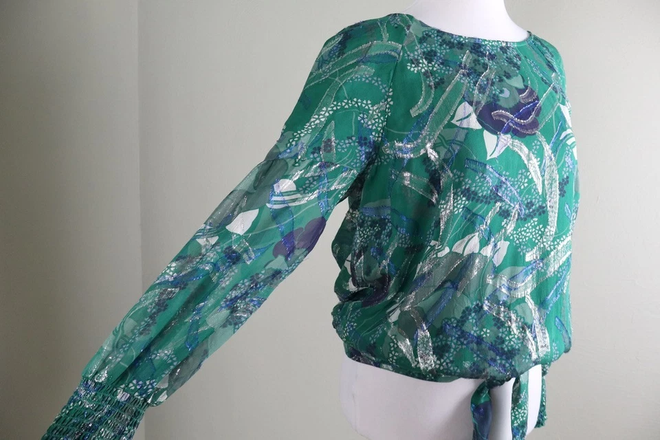 Blusa Top BA&SH $270 Julio Verde Metálico Mezcla Seda Atado Talla Pequeña EE. UU. 6 Foto 4 de 4