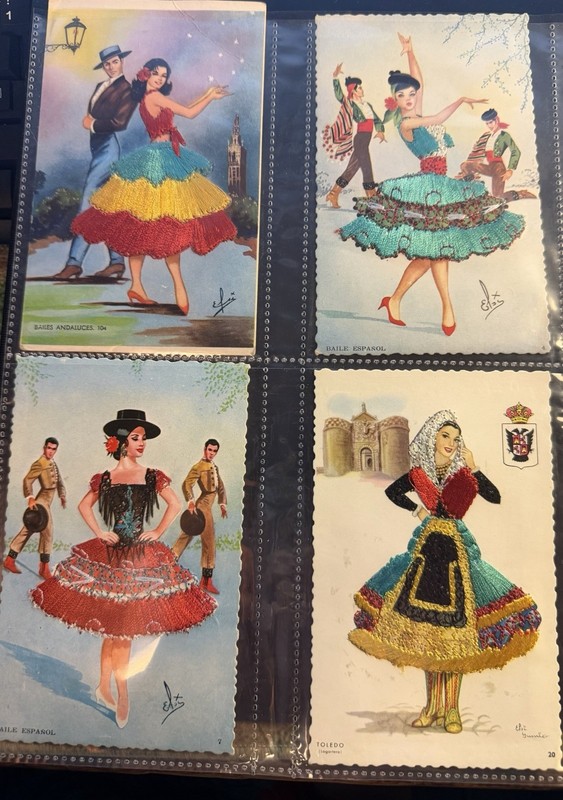 VINTAGE SILK EMBROIDERED POSTCARDS FROM SPANISH COUNTRIES